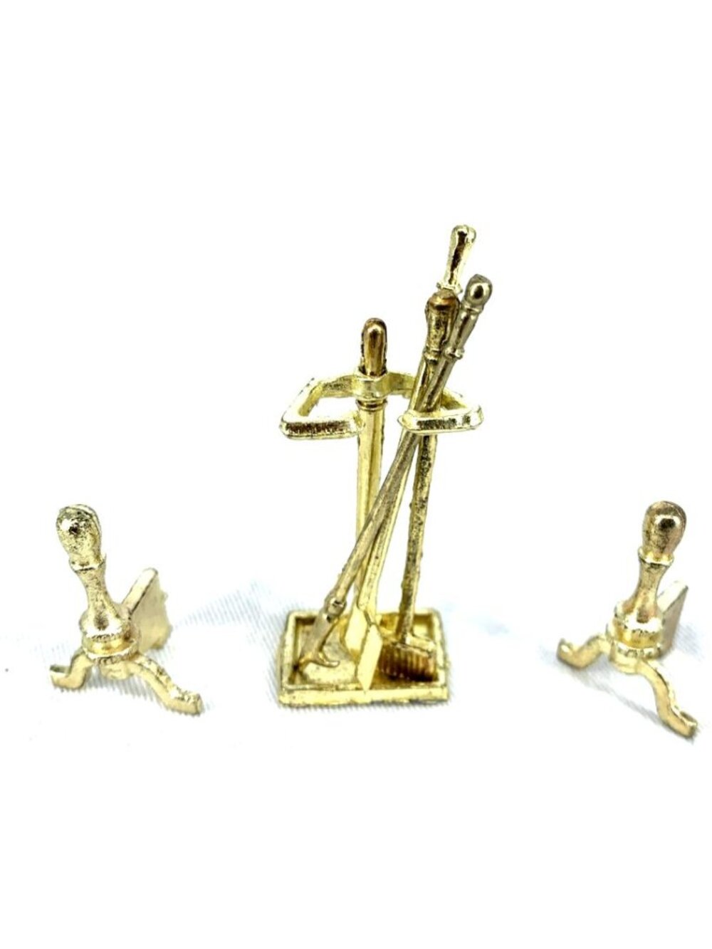 Dollhouse Miniature Metal Fireplace Accessories Andirons Goldtone 2.25" Vintage